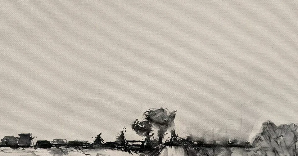 Pintura de paisagem abstrata mínima original por K.A.Davis "Lonely Road"  - Imagem 3 de 4