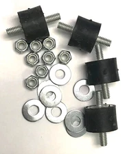 4 Rubber Vibration Isolator Mounts 3/4 High 1" Dia 1/4"-20 x 1/2" w/nuts-washers
