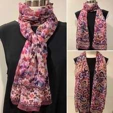 100% Silk Chiffon Pink Combo "Kaleidoscope"  Digital Print Scarf 40cm x 162cm 