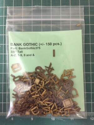 Laser Cut Letter Set Bank Gothic 3/8'' 150 Pcs. O, HO N Scale Modeling