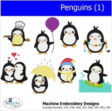Embroidery Design Set - Penguins - 8 designs - 9 Formats - USB Stick