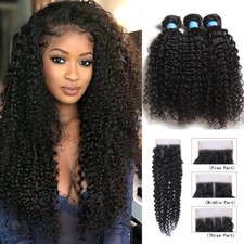 3Bundles Brazilian Virgin Remy Hair Curly Weave with 4x4 Lace Closure Jerry Cury
