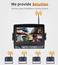 7'' Wireless Rear View DVR Quad Monitor 4x Backup Camera For Truck RV CCD 1080P