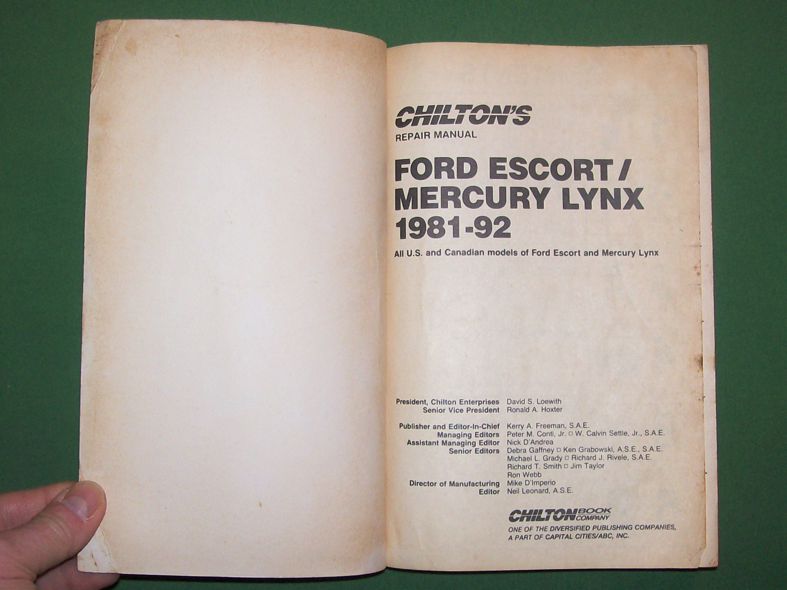 Buy Chilton's Ford ESCORT Mercury Lynx 1981-1992 Models Repair Manual  online | eBay