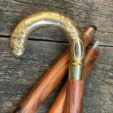 Vintage head Handle Wooden Walking Brass Solid Designer Stick Cane Vintage style