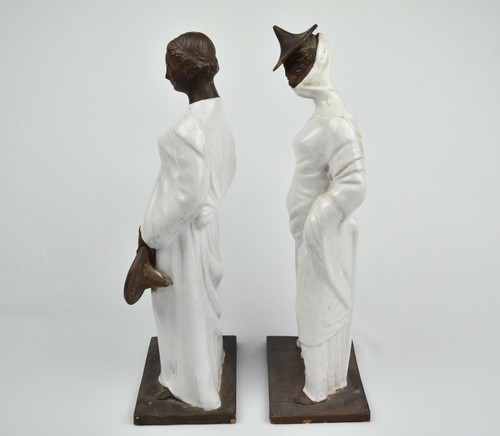 Mid-Century Italian Glazed Terracotta 13" Tanagra Female Statues Figures - Picture 2 of 12
