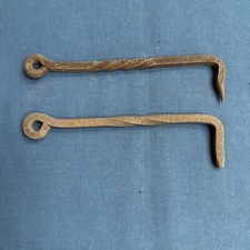 2 Antique Hand Forged Twisted Iron Barn Door Gate Hook Latches Hardware