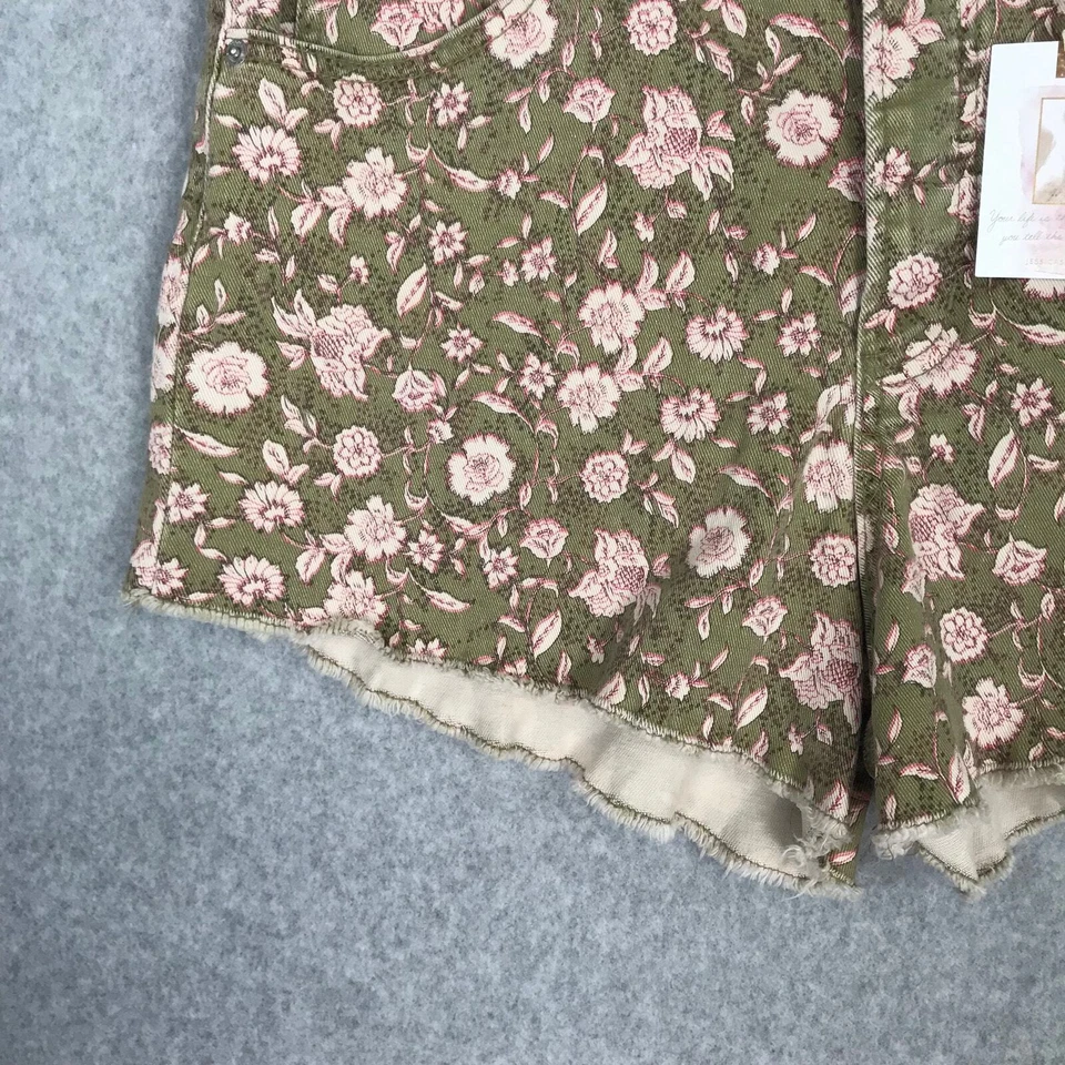 Pantalones Cortos de Jean Jessica Simpson Mujer 31 Verde Flor Corte Botón Coastal Cottage Foto 2 de 4