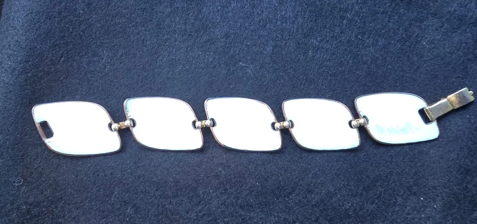 Pulsera Vintage Mediados de Siglo Modernista K Denning Cobre Azul Blanco Esmalte Foto 4 de 4