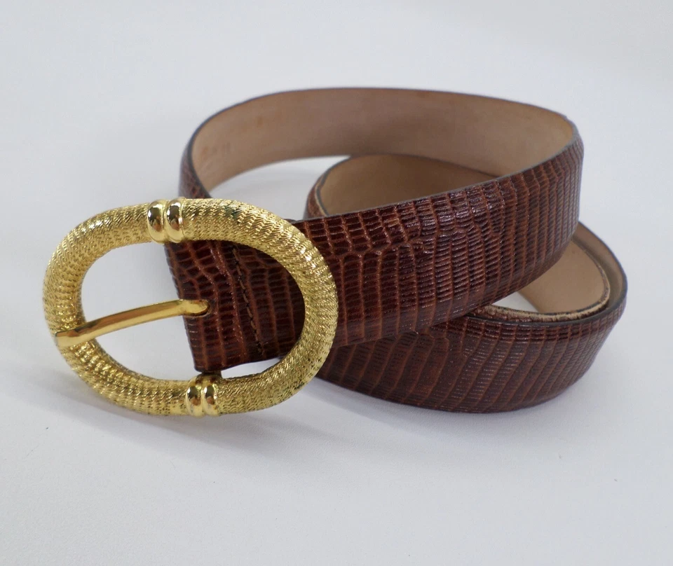 Cinto de couro Tanner médio 30 estampa de lagarto fivela de corda marrom Itália 322BT02 - Imagem 3 de 4