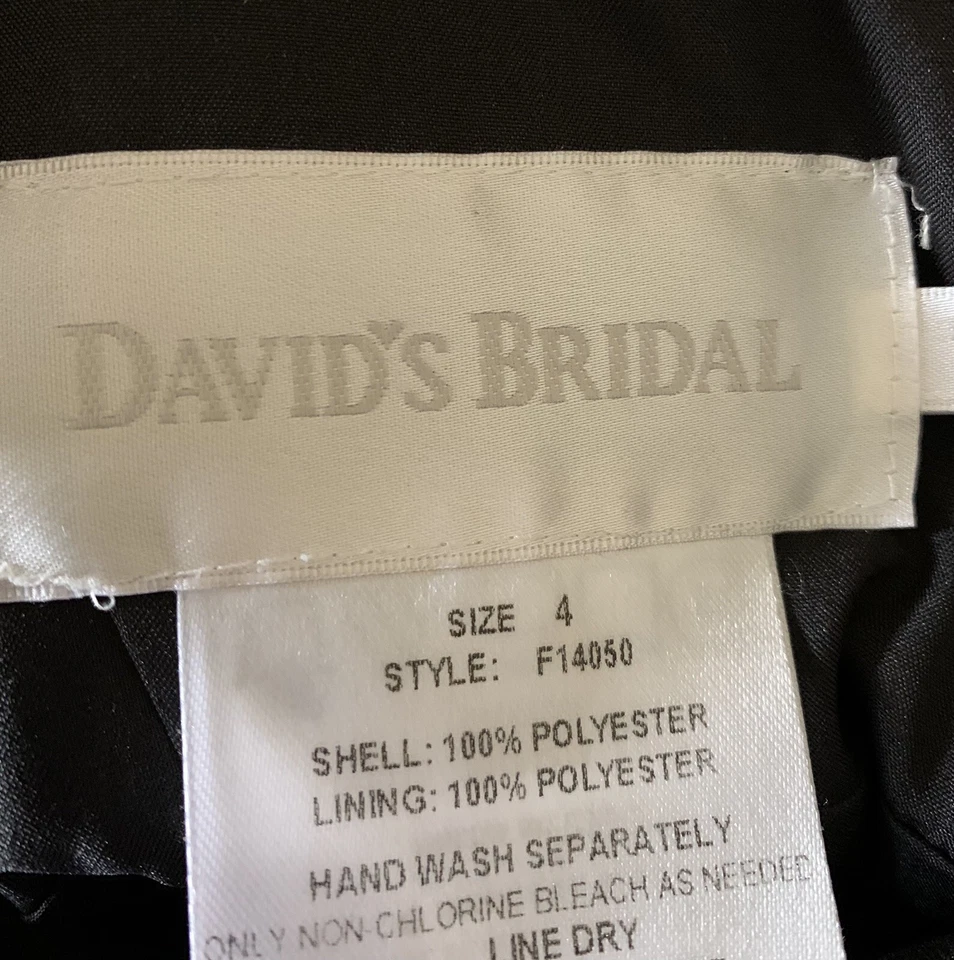 David's Bridal bridesmaid Wedding party dress gown black satin a-line taffeta 4 - Image 2 of 4
