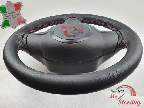FOR Skoda Octavia MK2 04-12 BLACK LEATHER STEERING WHEEL COVER, BURGUNDY 2 STIT - Picture 3 of 12