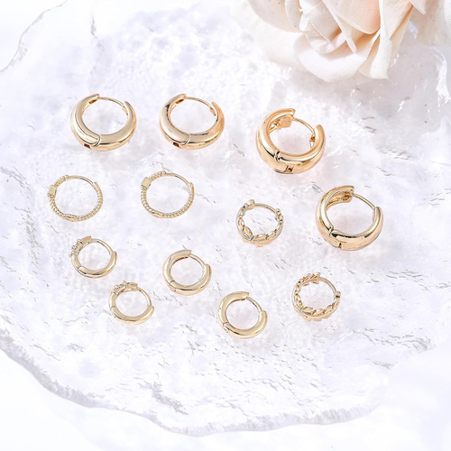 6 Pairs Small Gold Huggie Hoop Earrings for Women, 14K Gold Plated Cartilage Pie - 第 5/12 張圖片