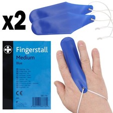 2 x Finger Stall Dressing Protection Cot First Aid Bandage Cover Blue Clear M XL