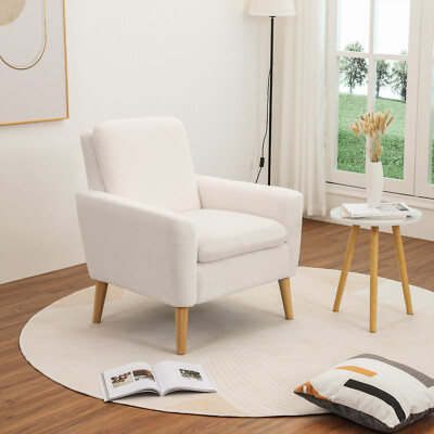 Sherpa Accent Chair, Modern White Teddy Fabric Upholstered Comfortable Armchair