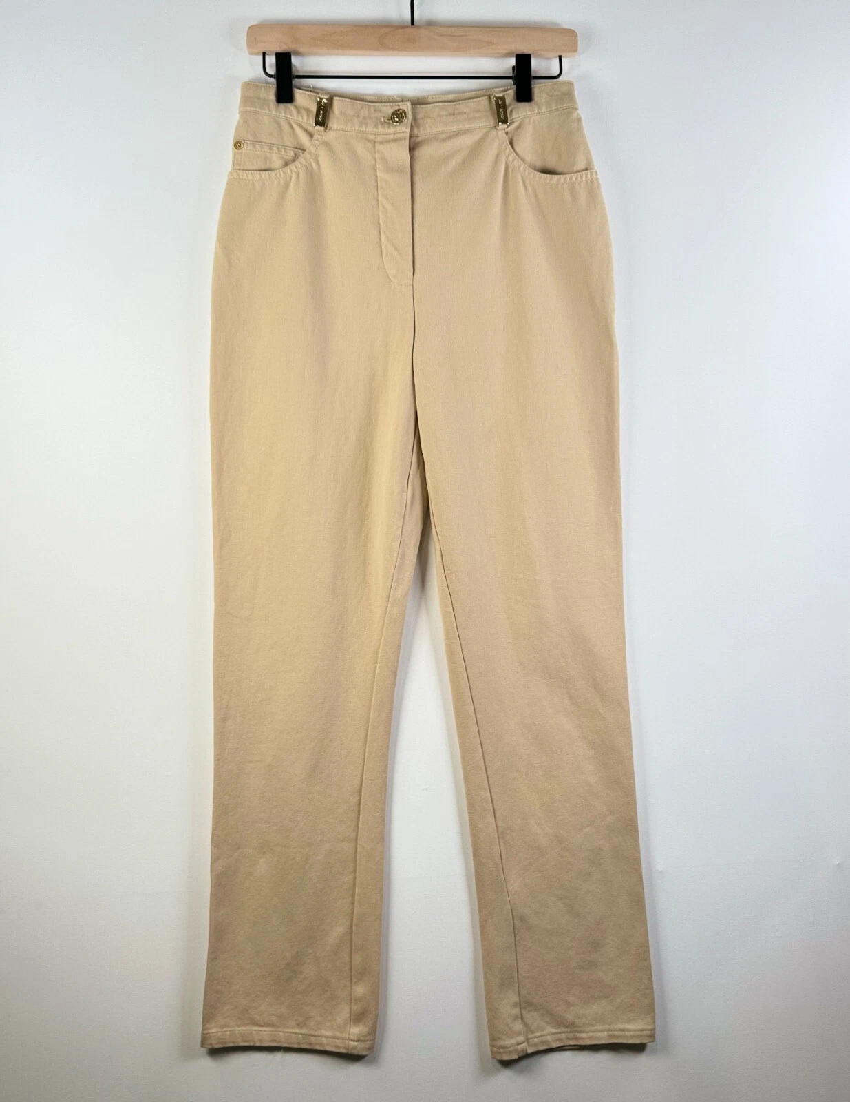 St John Sport Marie Gray Women Pants Brown Chino Straight Leg Hi Rise Trouser 28