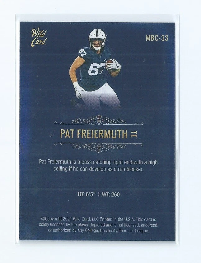 Pat Freiermuth Premier Rookie Card 2021 Wild Card Matte Football NFL Card MBC-33 - Image 3 of 3