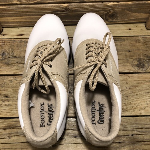 FootJoy GreenJoys Women's Golf Shoes with Soft Spikes White & Tan 48746 Size 7 M - Picture 7 of 15