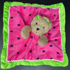 Modern Baby Pink Green Watermelon Teddy Bear Baby Lovey Security Blanket Shaggy