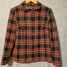 Vintage Sag Harbor Jacket Women Size 8 Red Black Plaid Holiday Blazer Tiny Flaw