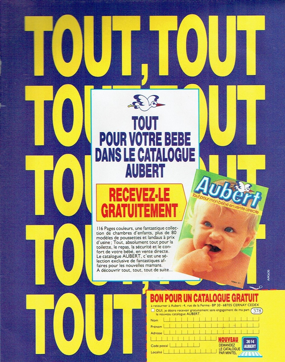 publicité Advertising 0423 1990 Aubert tout tout tout pour bébé