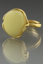 White Genuine BALTIC AMBER Gold Plated Silver Adjustable Ring 6.5g 190821-12