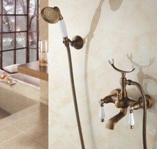Antique Brass Wall Mount Bath Claw foot Tub Faucet Mixer Tap Hand Shower stf156