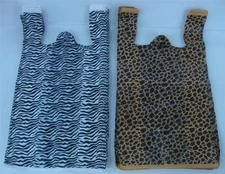 200 Bags Zebra & Leopard Print Design Plastic T-Shirt Shopping Handles 11.5x6x21