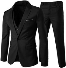 Cloudstyle Mens 3-Piece Suit Notched Lapel One Button Slim Fit Large, Black