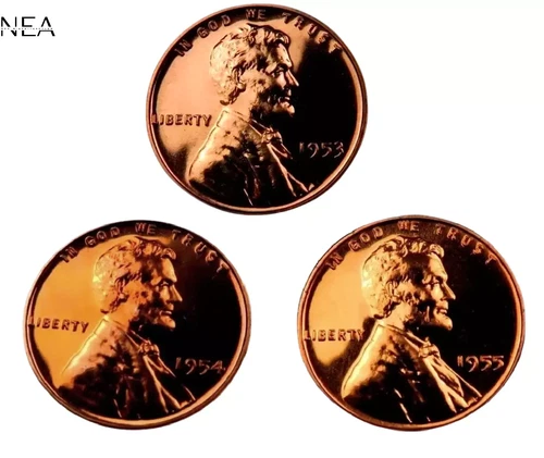 1953+1954+1955 Lincoln Wheat Penny Cent Set/Lot ~ Gem Proof (red) ~ 3 Coins