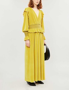 golden yellow velvet dress