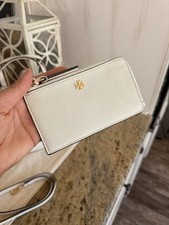New Tory Burch Blake Cardholder Zip Wallet Leather In New Ivory