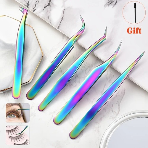 Eyelash Extensions Rainbow Multi-Color Tweezers