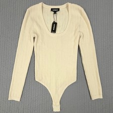 Express Womens Cream Ribbed Long Sleeve Scoop Neck Bodysuit Small NWT