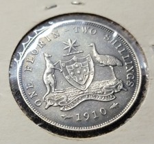 Rare! Australian Silver  1910 Australia Florin -Key Date -High Grade - Toned