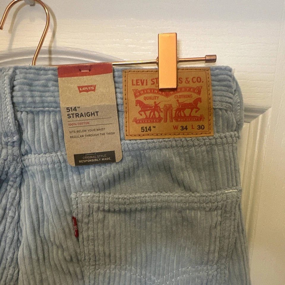 NWT Levi's 514 Relaxed Fit Corduroy Pants Light Sky Blue 34X30 - Image 2 of 4