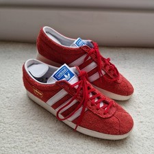 RARE Adidas Gazelle Vintage Low Top Scarlett Red White Gold Suede FU9657 UK 8.5 