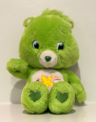 2007 Care Bears Oopsy Bear Plush 13  Play Along JAKKS Green Stuffed Animal