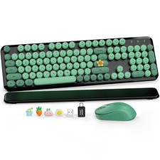 Wireless Keyboard and Mouse Combo-Round Keycaps, Full-Size Retro Typewriter K...