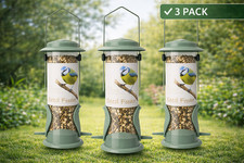 3 Pieces Wild Garden Bird Seed Feeder Heavy Duty Metal  Sage Green
