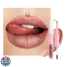 evpct Bronze Gold Metallic Glitter Lip Liner and Lipstick Combo Lip Gloss Sta