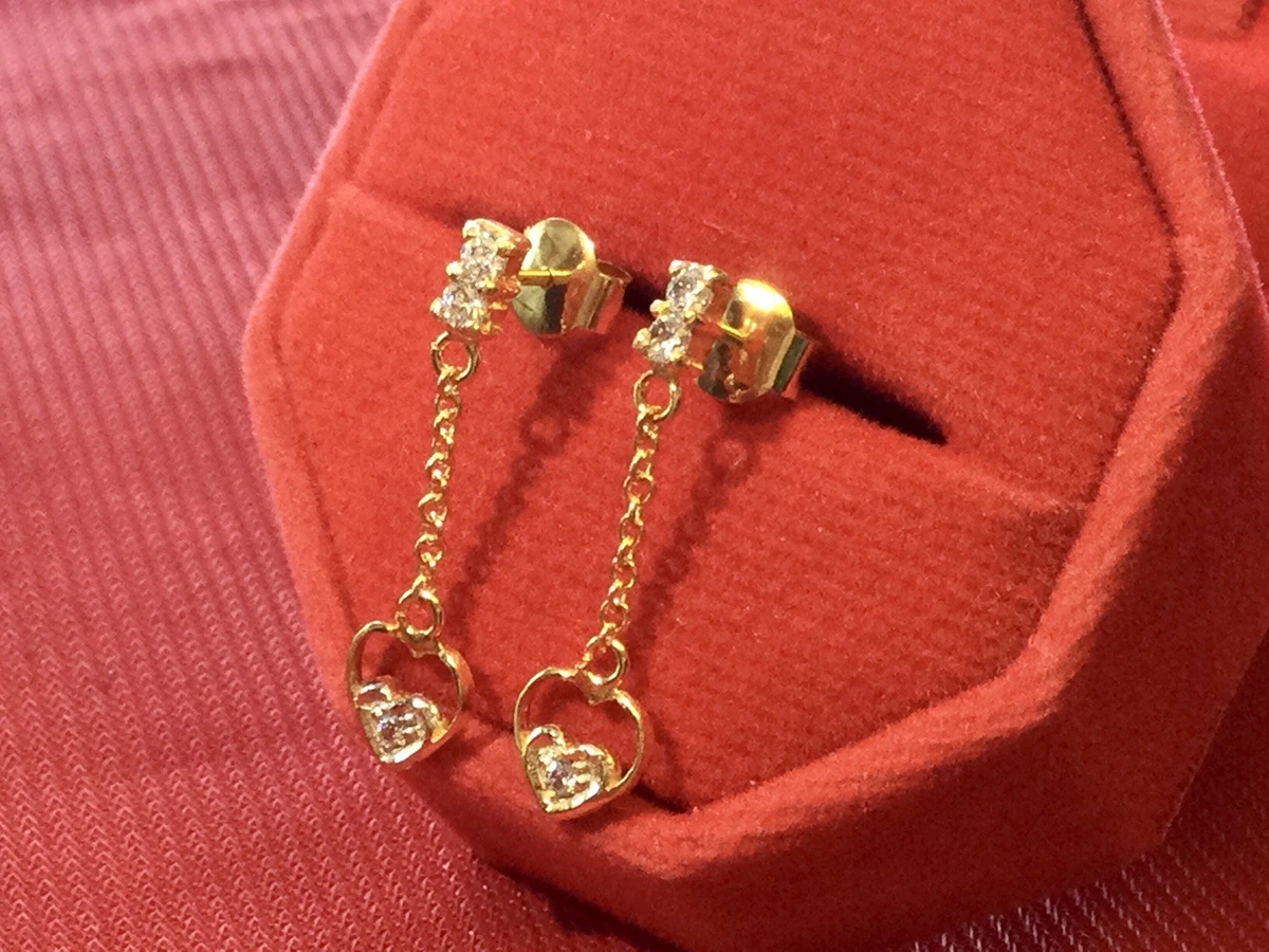 Heart Gold Earring 18K Gold Chain Stud Earring Love White gemstone Vintage women