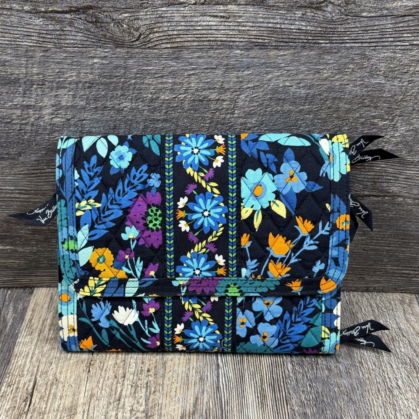 Vera Bradley Midnight Blues Folding TriFold Travel Jewelry Cosmetic Case Folio