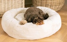 Donut Dog Bed With Removable Covers in Cream Faux Fur by Lords & Labradors Large