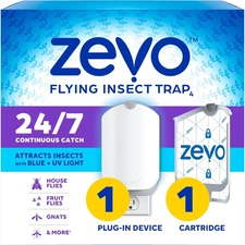 Zevo Flying Insect Trap & Cartridge - Plug in Fly & Indoor Bug White 