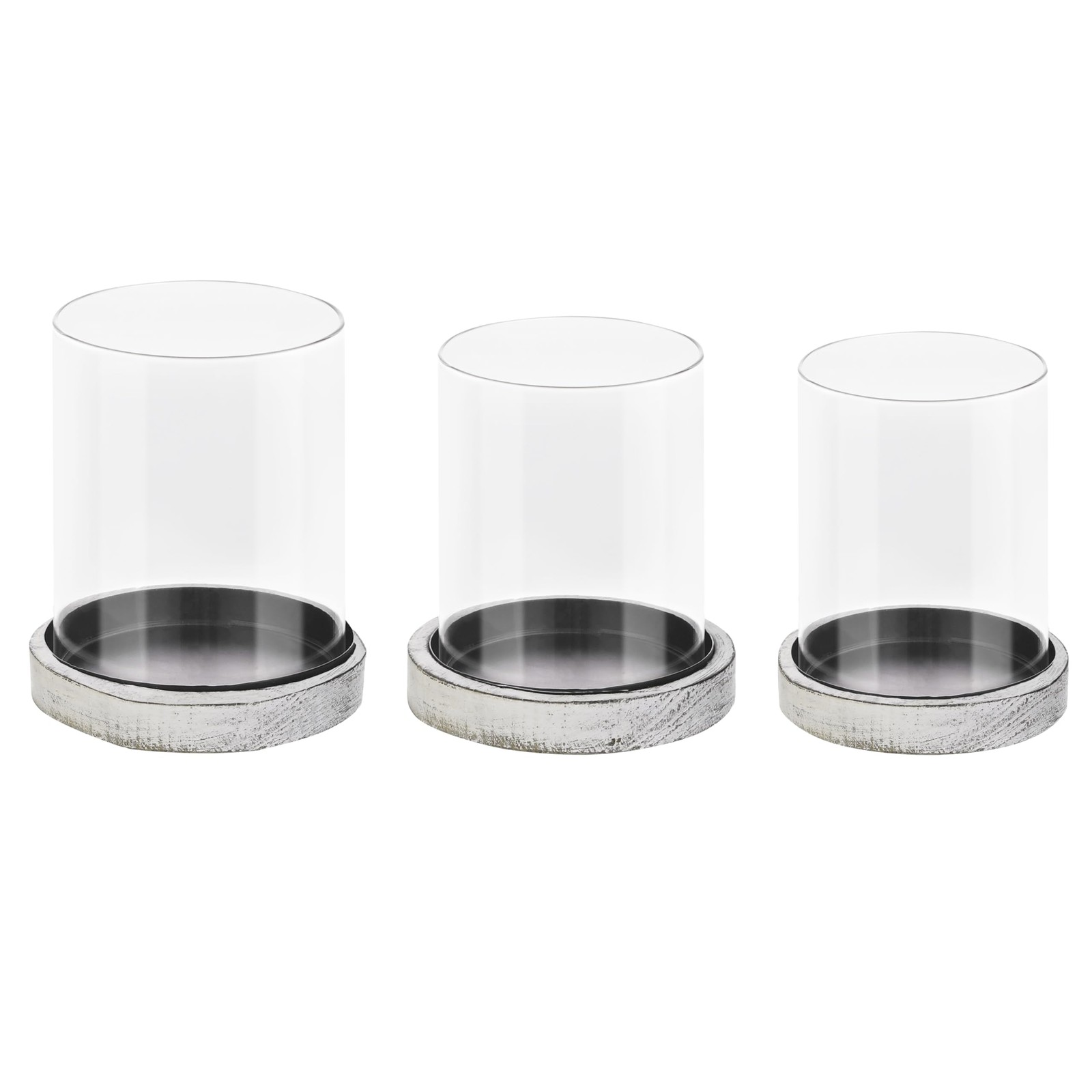 Set of 3 Glass Hurricane Candle Holders for Pillars with Distressed White Sol...