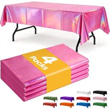 Iridescent Pink Plastic Table Cloth - 4 Pack 54"  108" Rectangle Disposable ...
