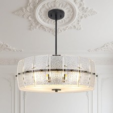 20" Black Glass Chandelier for Dining Room, 5-Light Elegant Farmhouse Ceiling...