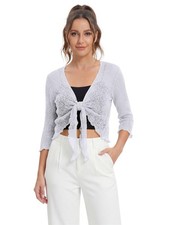 Womens Tie Up Open Front Shrug Ladies Knitted Cropped Bolero Short Cardigan Top