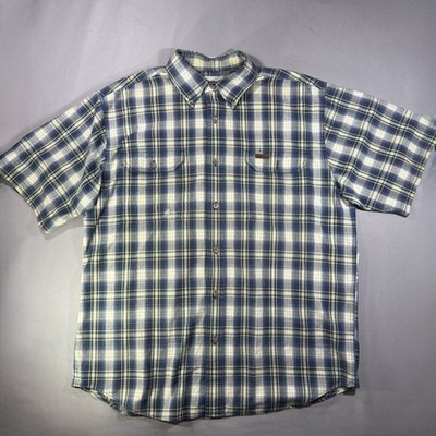 Carhartt Short Sleeve Button Down Shirt Men Large Blue Yellow Plaid Work Casual